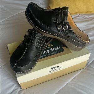 Spring Step Black Loafers with Buckle Detail